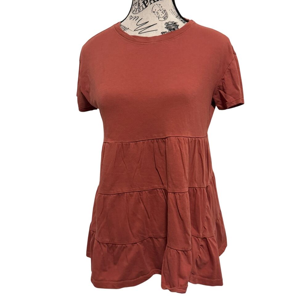 FOREVER 21 Womens Small Rust Orange Tiered Babydoll T-Shirt Dress Peplum Mini